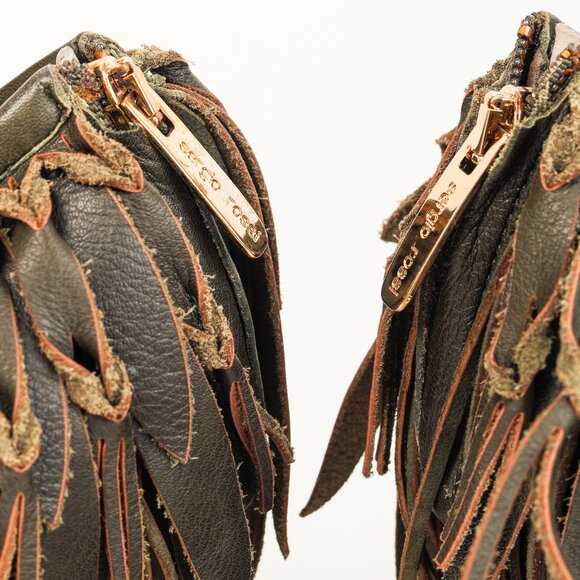 Sergio Rossi Green Leather Fringe Peep-Toe Bootie - Picture 9 of 11